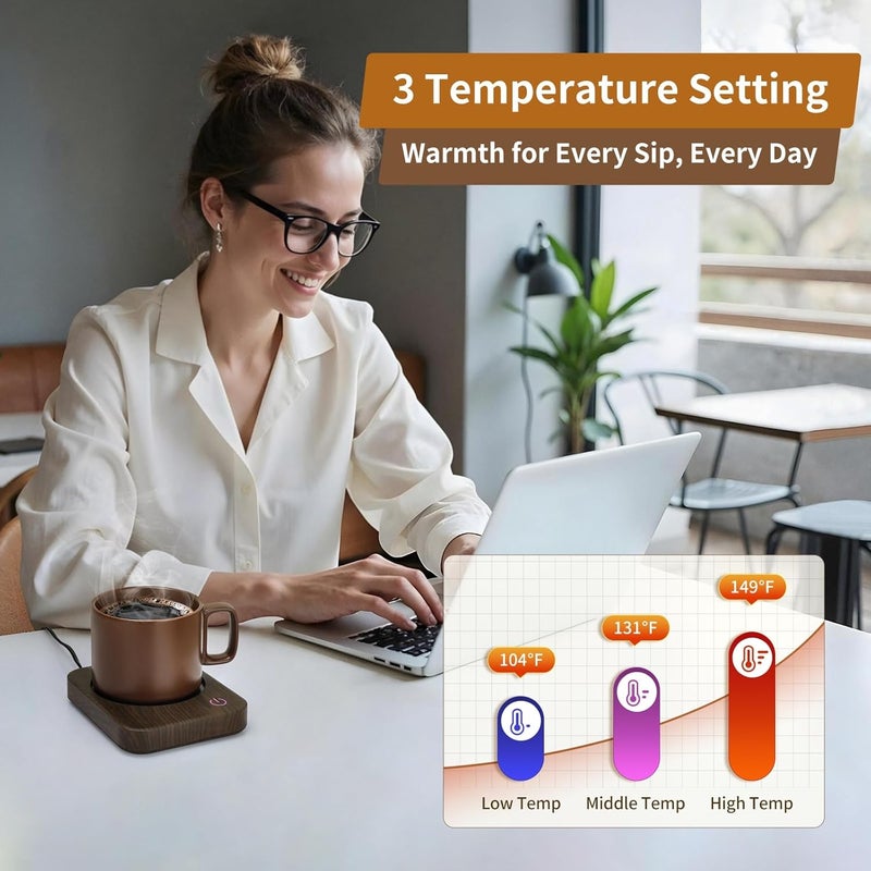 Vobaga Coffee Mug Warmer for Desk with Auto Shut Off & 3-Temp Settings, Coffee Cup Warmer with Smart Safety Alert Home Office Accessory, Perfect for Coffee, Tea, Milk (Wood) - Image 3